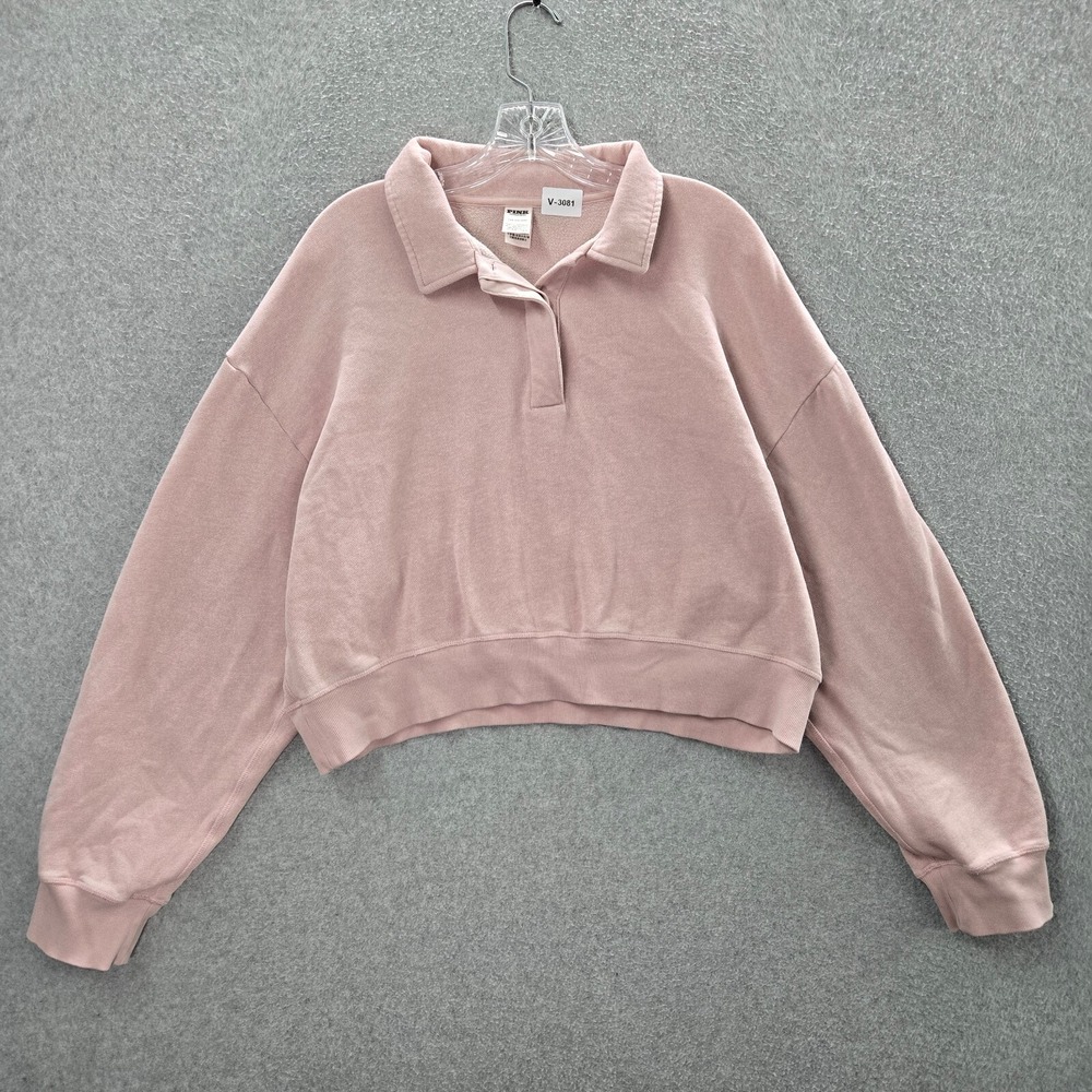 PINK Victoria's Secret‎ Women Sweatshirt Large Pink Campus Collar Cropped